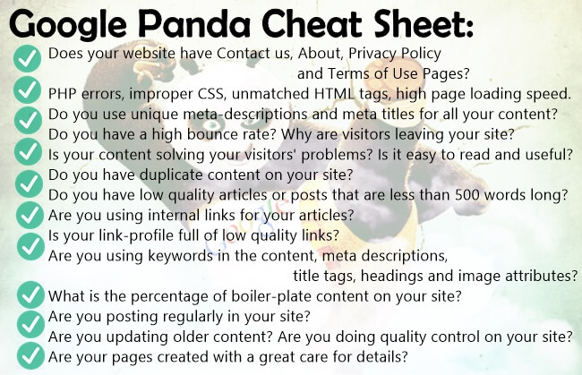Quick and easy panda algorithm cheat sheet